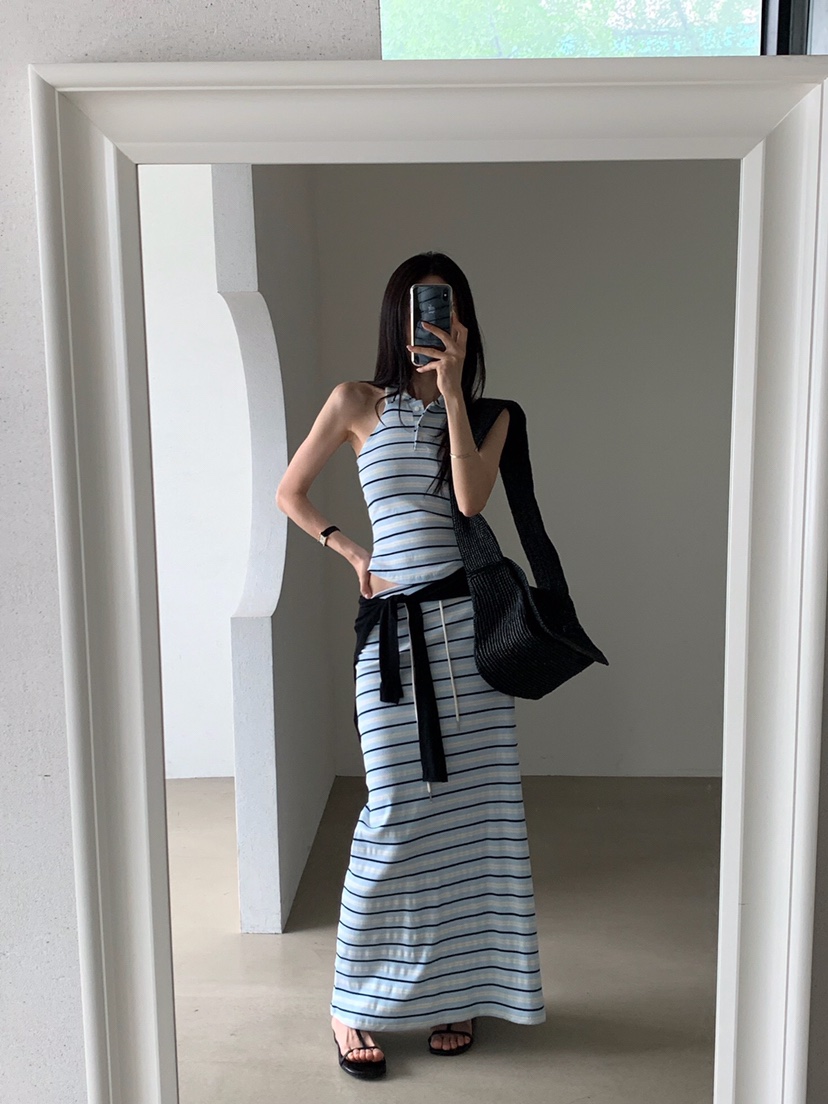 VERANDA東大門實拍女裝新品職業時尚熱賣真品26春夏長裙條紋VERANDA長裙