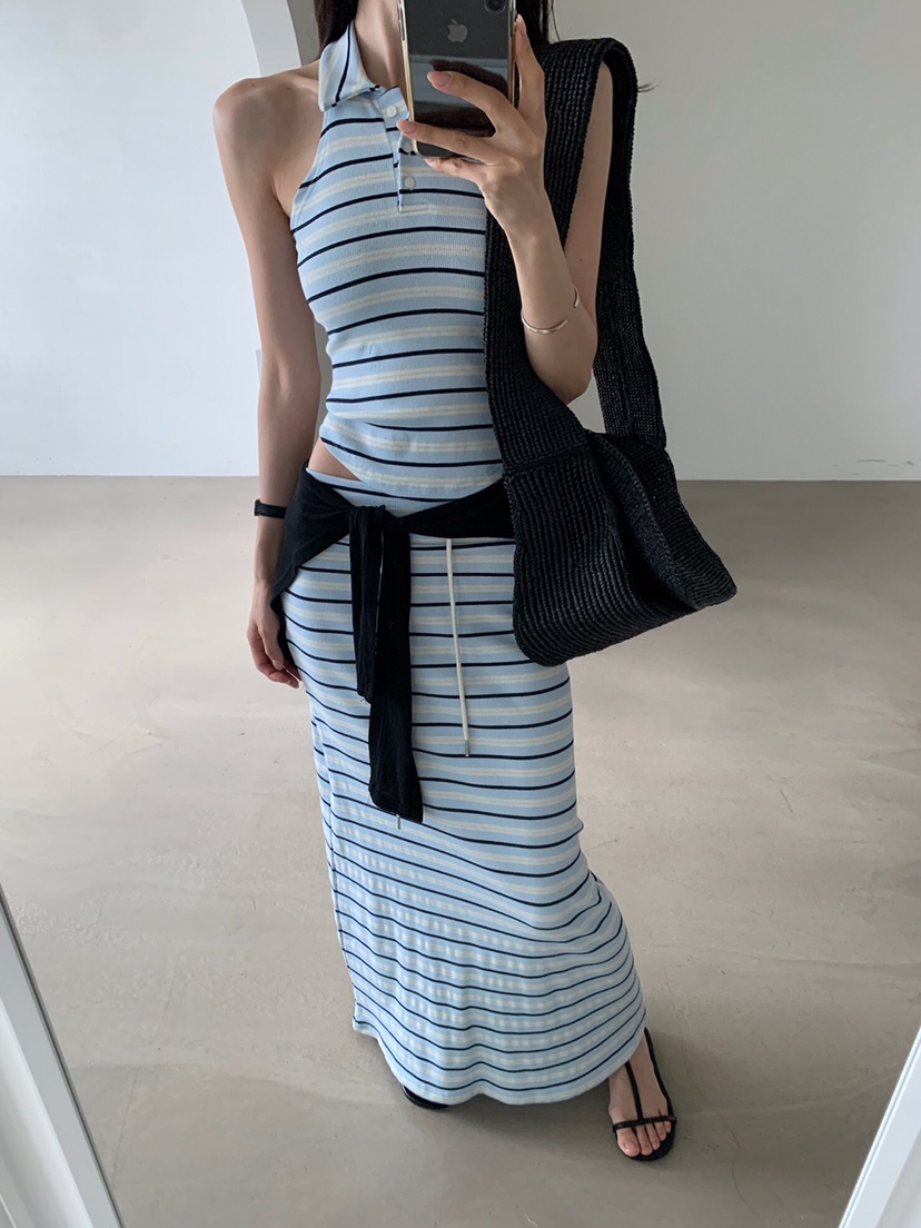 VERANDA東大門實拍女裝新品職業時尚熱賣真品26春夏長裙條紋VERANDA長裙