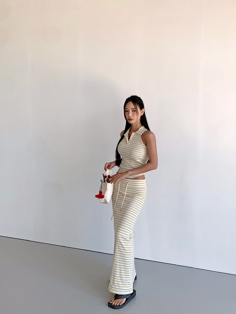 VERANDA東大門實拍女裝新品職業時尚熱賣真品26春夏長裙條紋VERANDA長裙