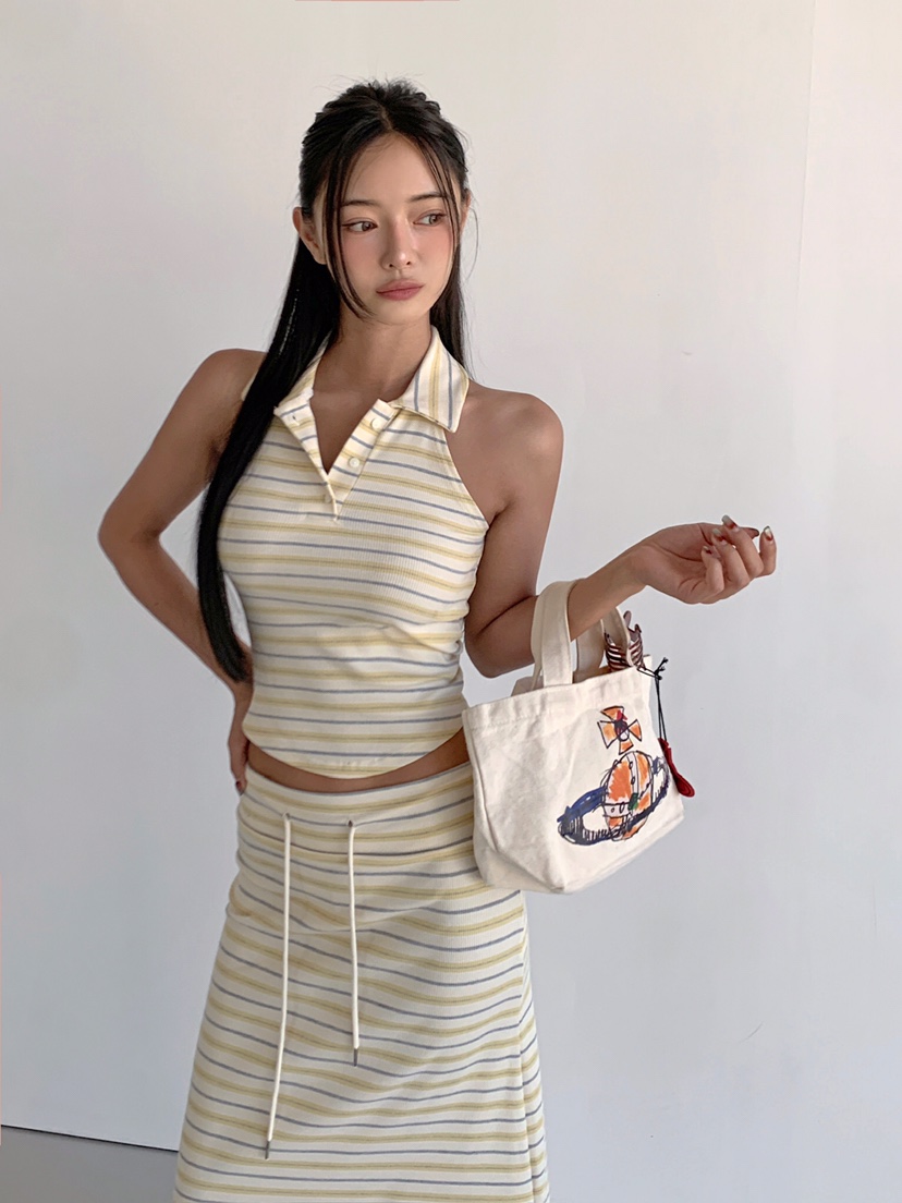VERANDA東大門實拍女裝新品職業時尚熱賣真品26春夏長裙條紋VERANDA長裙