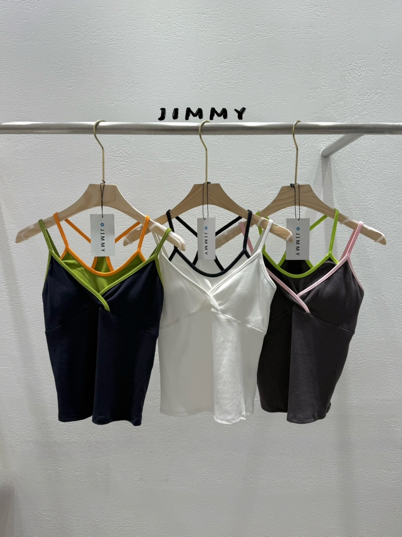 JIMMY東大門實拍女士新品人氣職業推薦熱賣吊帶背心撞色無袖JIMMY/REMAKE吊帶/背心