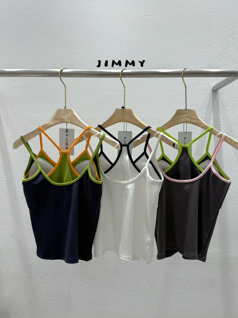 JIMMY東大門實拍女士新品人氣職業推薦熱賣吊帶背心撞色無袖JIMMY/REMAKE吊帶/背心