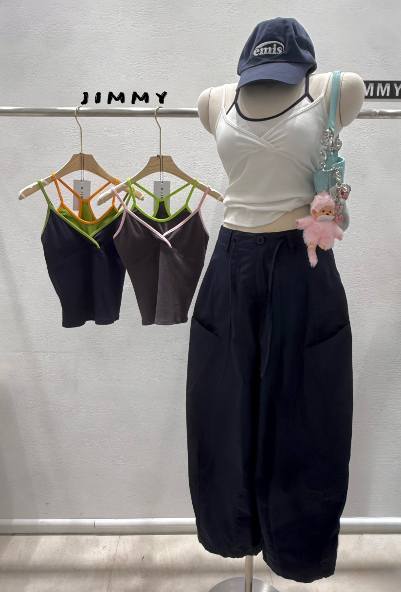 JIMMY東大門實拍女士新品人氣職業推薦熱賣吊帶背心撞色無袖JIMMY/REMAKE吊帶/背心