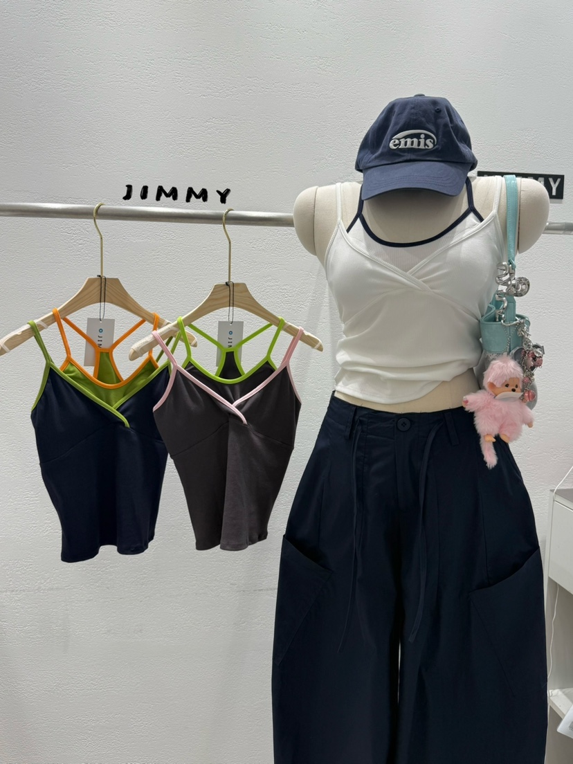 JIMMY東大門實拍女士新品人氣職業推薦熱賣吊帶背心撞色無袖JIMMY/REMAKE吊帶/背心
