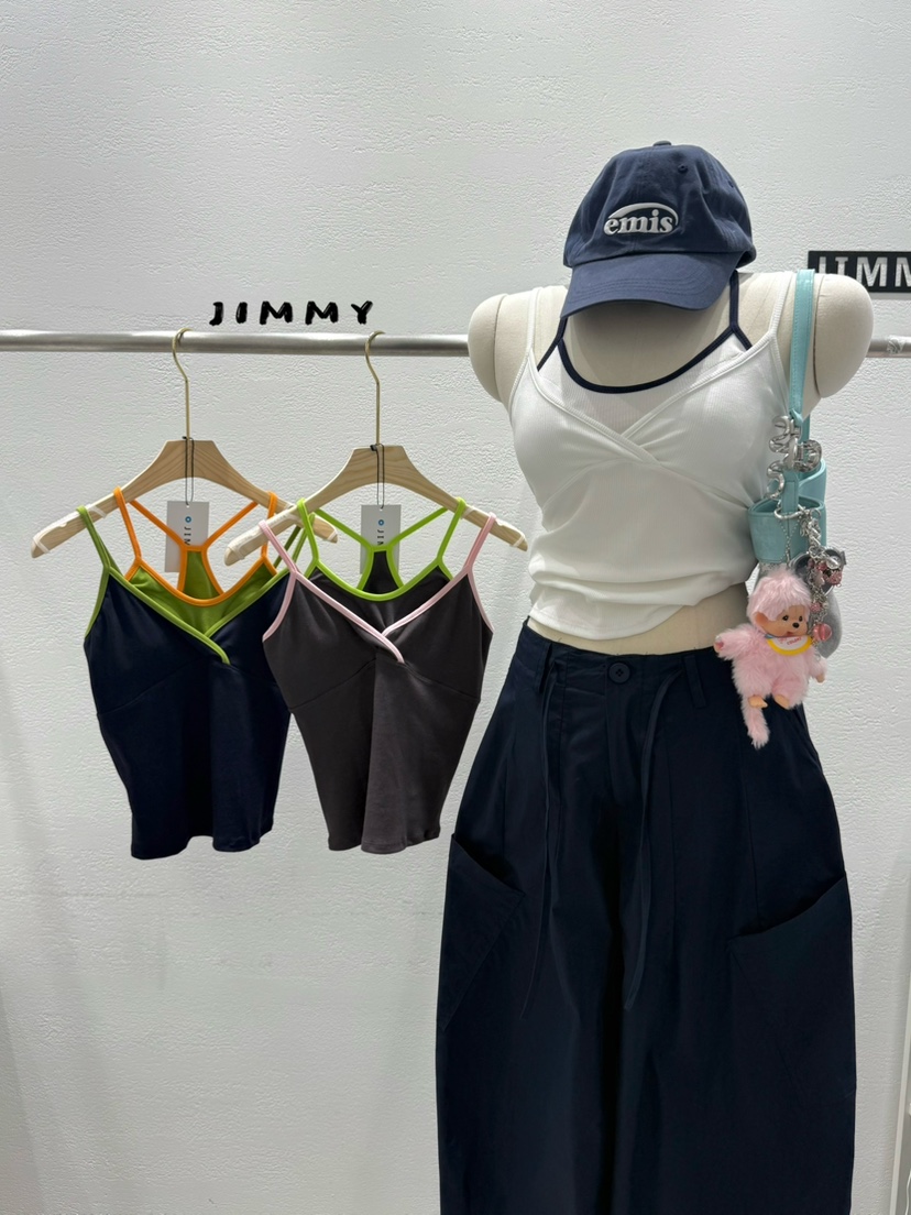 JIMMY東大門實拍女士新品人氣職業推薦熱賣吊帶背心撞色無袖JIMMY/REMAKE吊帶/背心