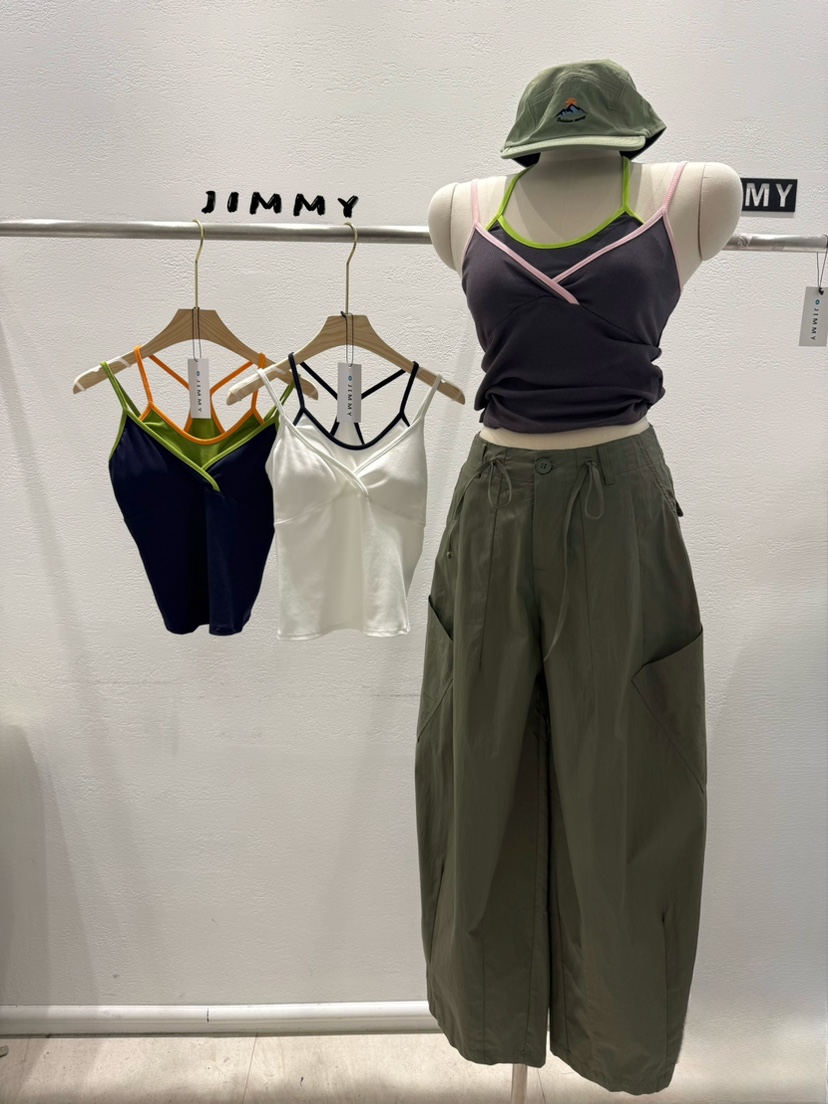 JIMMY東大門實拍女士新品人氣職業推薦熱賣吊帶背心撞色無袖JIMMY/REMAKE吊帶/背心