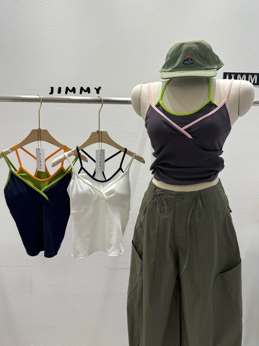 JIMMY東大門實拍女士新品人氣職業推薦熱賣吊帶背心撞色無袖JIMMY/REMAKE吊帶/背心