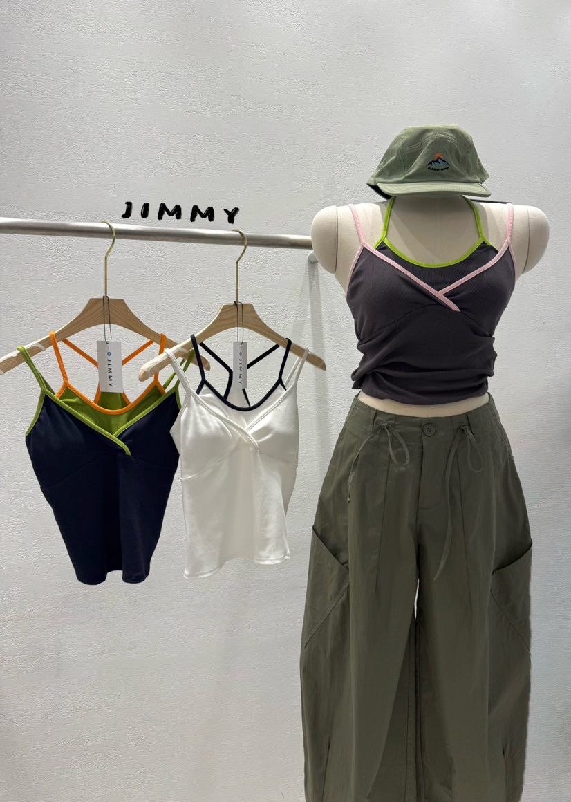JIMMY東大門實拍女士新品人氣職業推薦熱賣吊帶背心撞色無袖JIMMY/REMAKE吊帶/背心