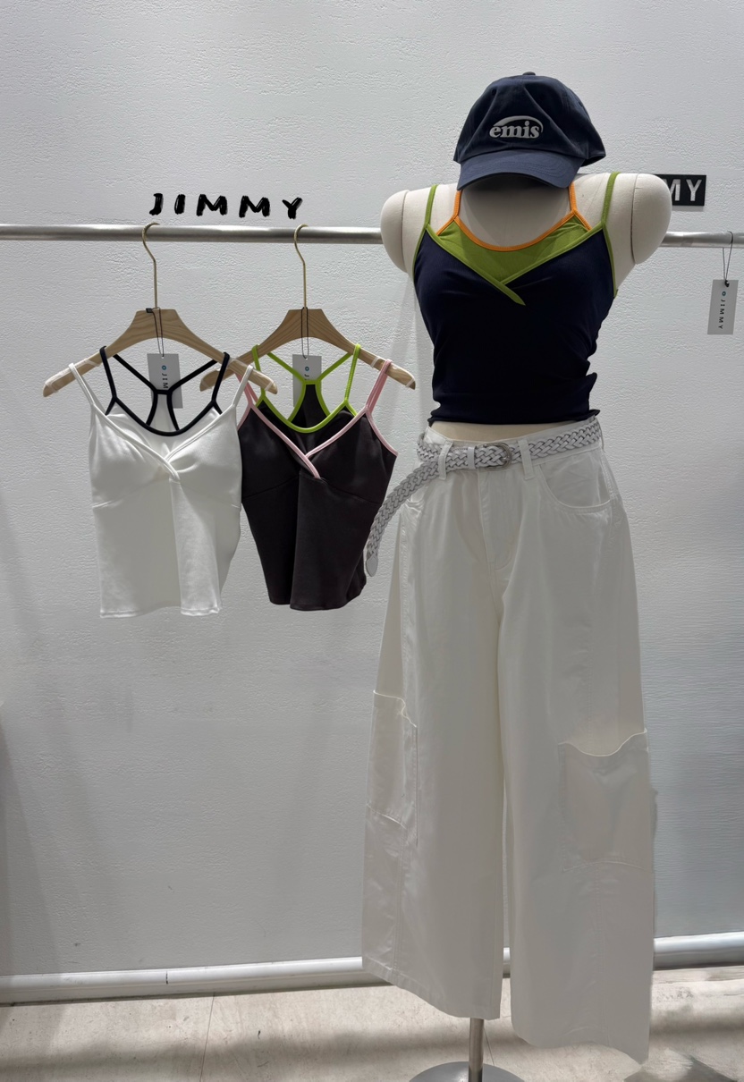 JIMMY東大門實拍女士新品人氣職業推薦熱賣吊帶背心撞色無袖JIMMY/REMAKE吊帶/背心