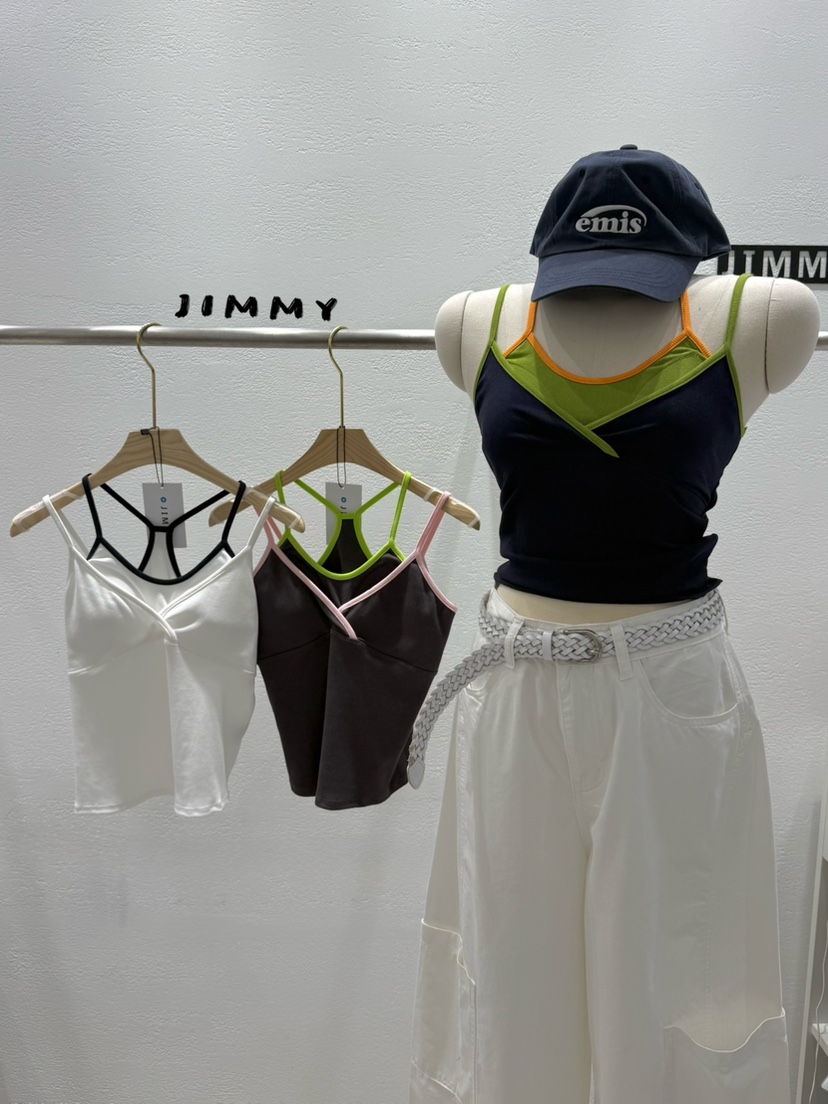JIMMY東大門實拍女士新品人氣職業推薦熱賣吊帶背心撞色無袖JIMMY/REMAKE吊帶/背心