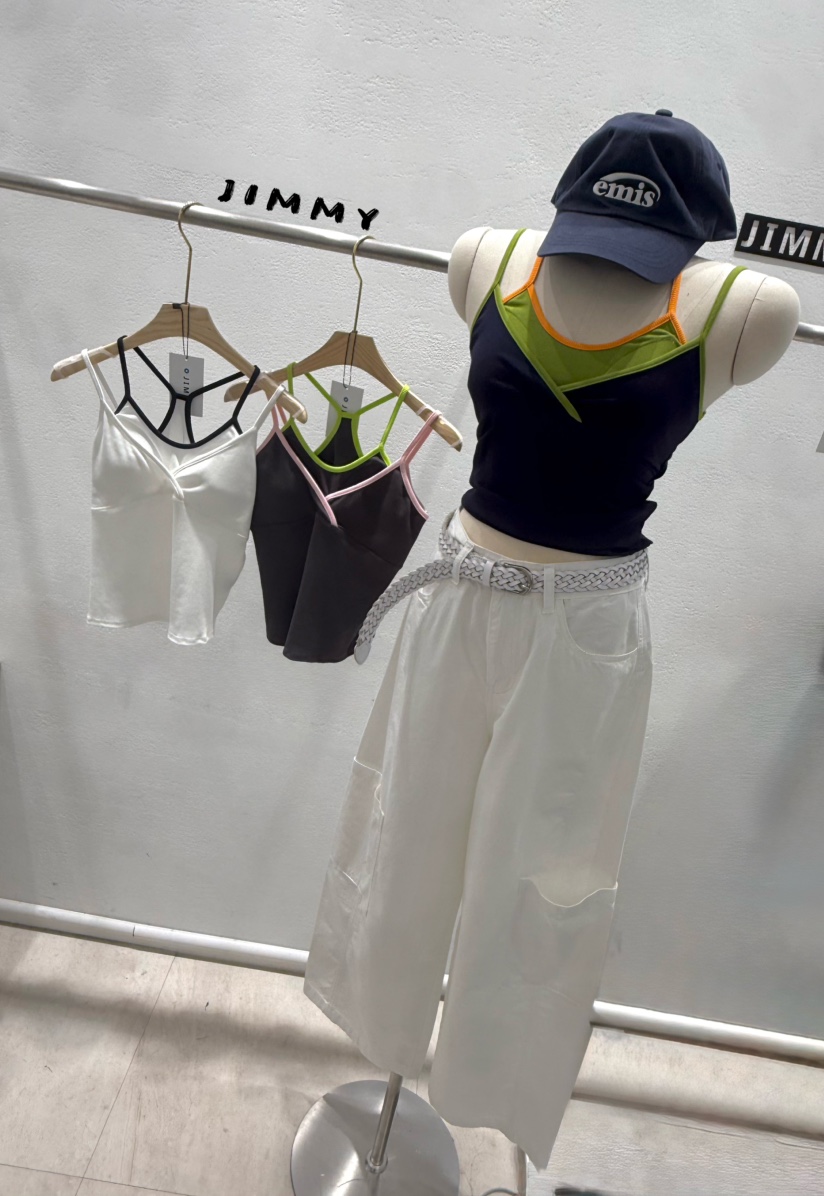 JIMMY東大門實拍女士新品人氣職業推薦熱賣吊帶背心撞色無袖JIMMY/REMAKE吊帶/背心