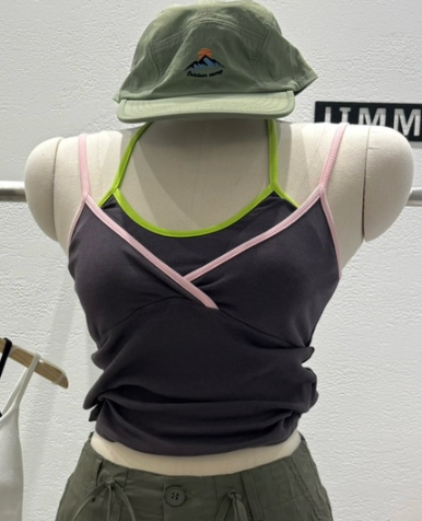 JIMMY東大門實拍女士新品人氣職業推薦熱賣吊帶背心撞色無袖JIMMY/REMAKE吊帶/背心圖色2