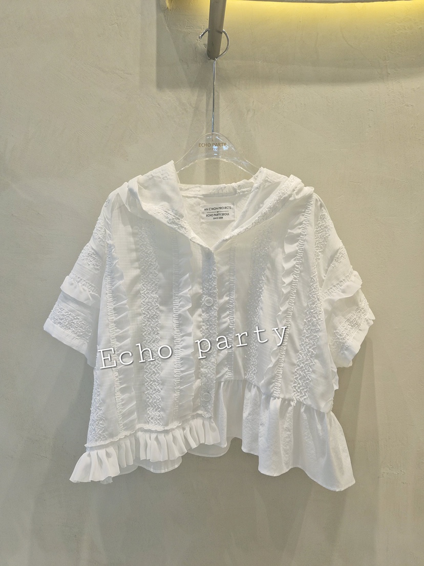 ECHOPARTY東大門代購女裝新品26春夏襯衫蕾絲衫荷葉邊連帽衫ECHOPARTY襯衫/蕾絲衫圖色1