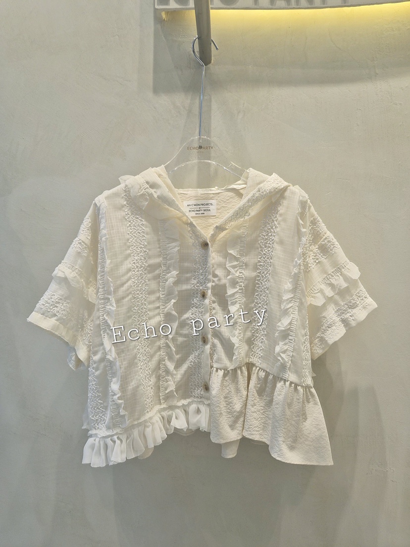ECHOPARTY東大門代購女裝新品26春夏襯衫蕾絲衫荷葉邊連帽衫ECHOPARTY襯衫/蕾絲衫圖色2