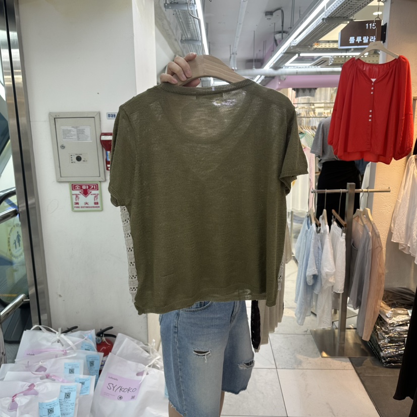 FLYFLY/LULULALLA/LIVE東大門直郵女士新品休閑T恤假兩件紐扣FLYFLY/LULULALLA/LIVET恤