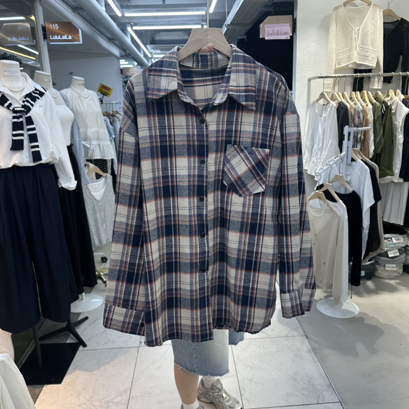 FLYFLY/LULULALLA/LIVE韓國直郵女裝新品休閑襯衫蕾絲衫格子FLYFLY/LULULALLA/LIVE襯衫/蕾絲衫圖色1