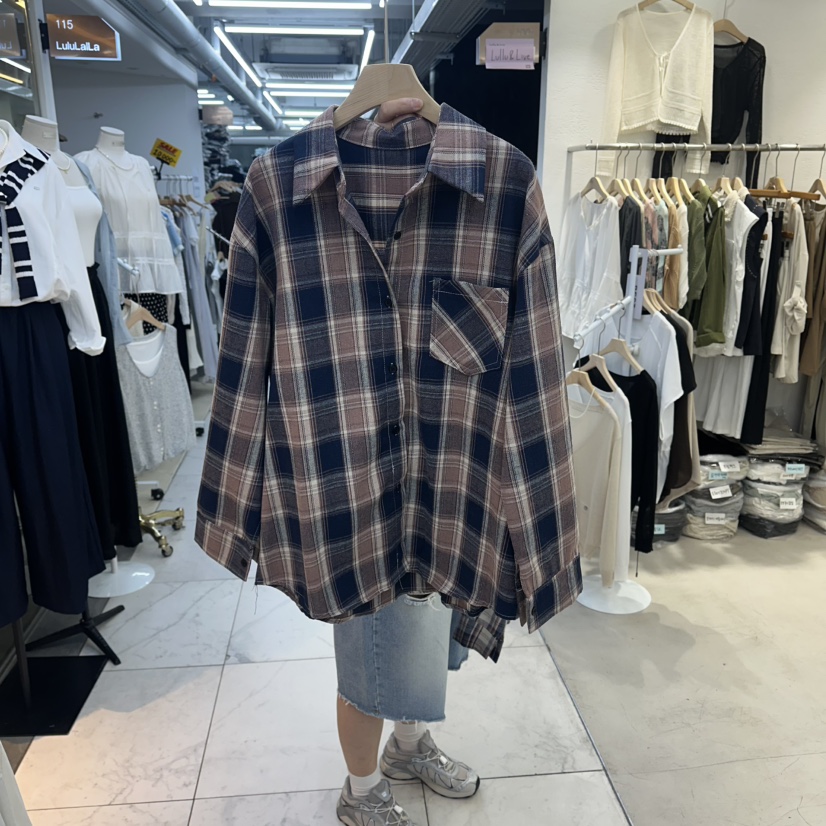 FLYFLY/LULULALLA/LIVE韓國直郵女裝新品休閑襯衫蕾絲衫格子FLYFLY/LULULALLA/LIVE襯衫/蕾絲衫圖色3