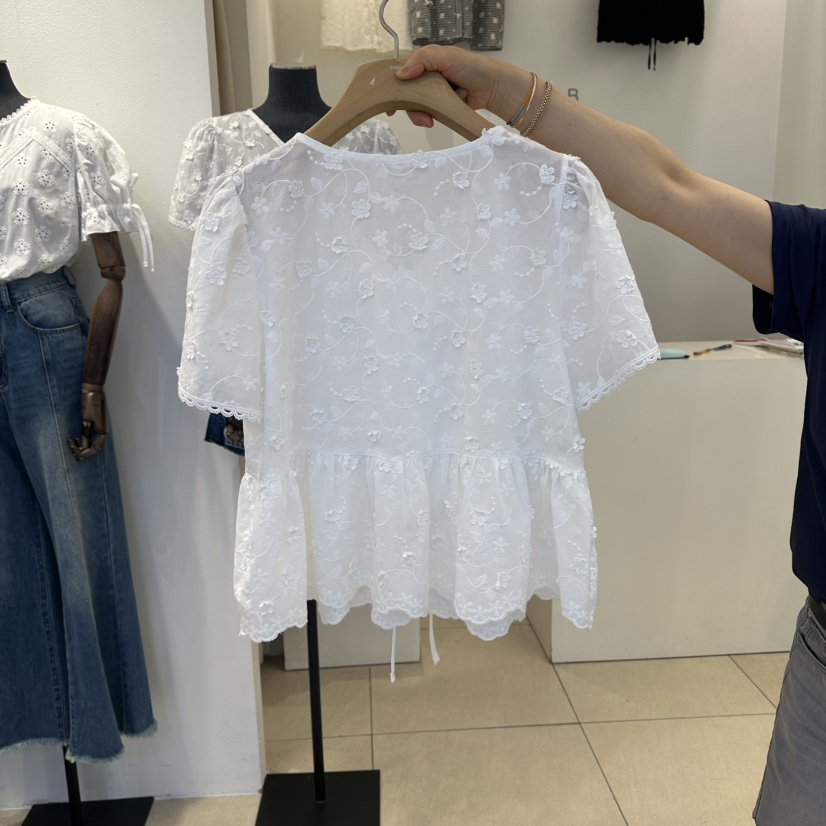 2nd B-S韓國直郵女裝新品人氣休閑推薦時尚襯衫蕾絲衫刺繡2nd B-S襯衫/蕾絲衫