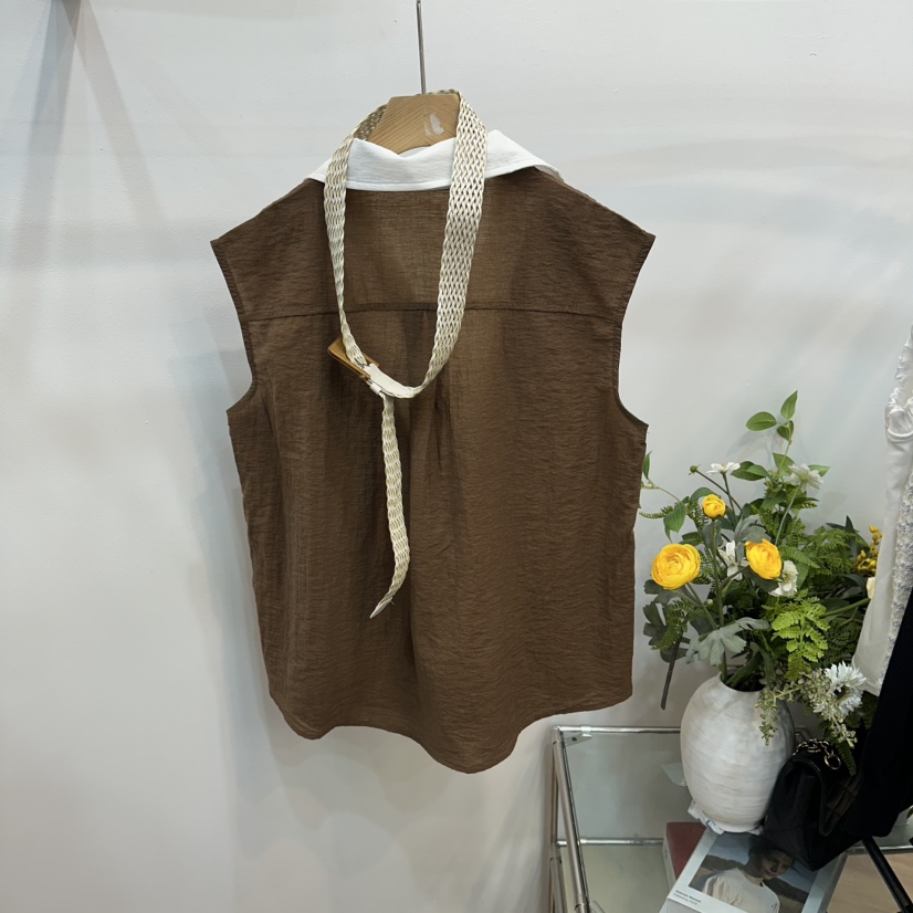 ABLESTUDIO東大門代購女士新款推薦襯衫蕾絲衫含腰帶亞麻ABLESTUDIO襯衫/蕾絲衫