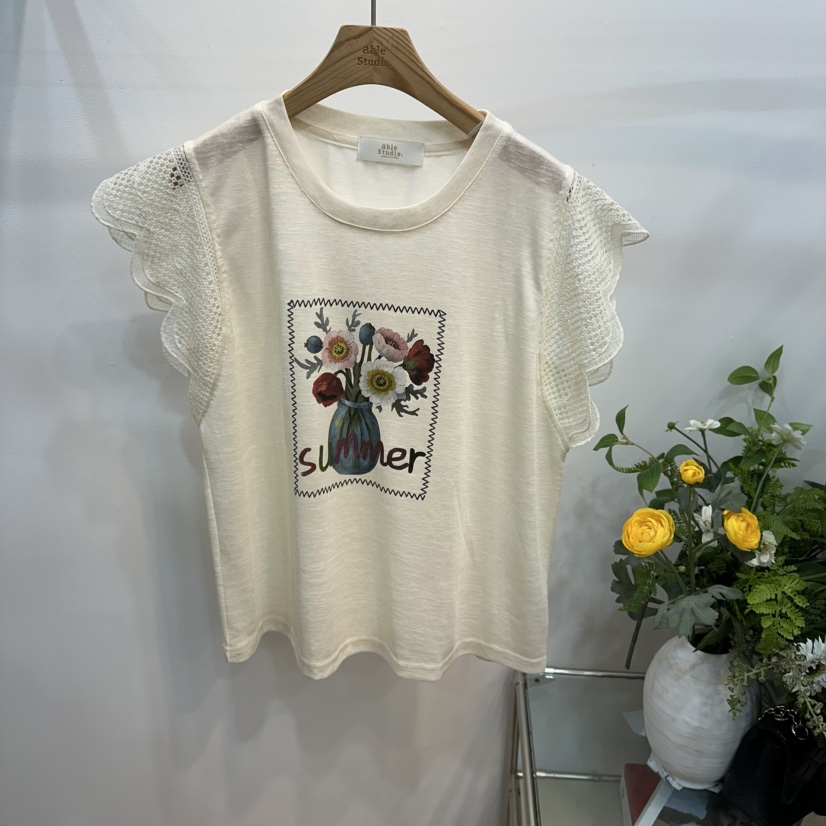 ABLESTUDIO韓國代購女士新品人氣26夏季時尚休閑推薦T恤蕾絲ABLESTUDIOT恤
