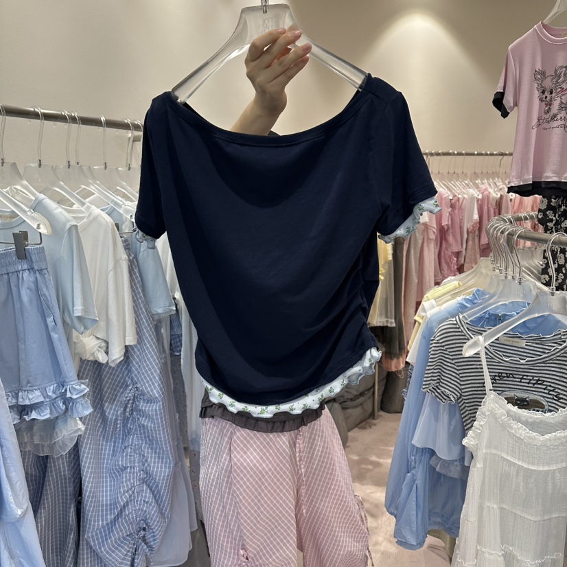MIMME/LOOKK韓國東大門直郵女士新品休閑熱賣人氣T恤絲帶MIMME/LOOKKT恤