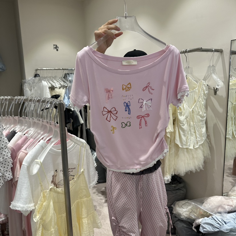 MIMME/LOOKK韓國東大門直郵女士新品休閑熱賣人氣T恤絲帶MIMME/LOOKKT恤圖色2