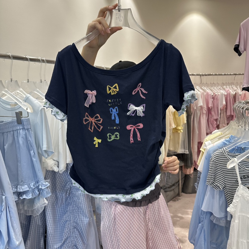 MIMME/LOOKK韓國東大門直郵女士新品休閑熱賣人氣T恤絲帶MIMME/LOOKKT恤圖色3