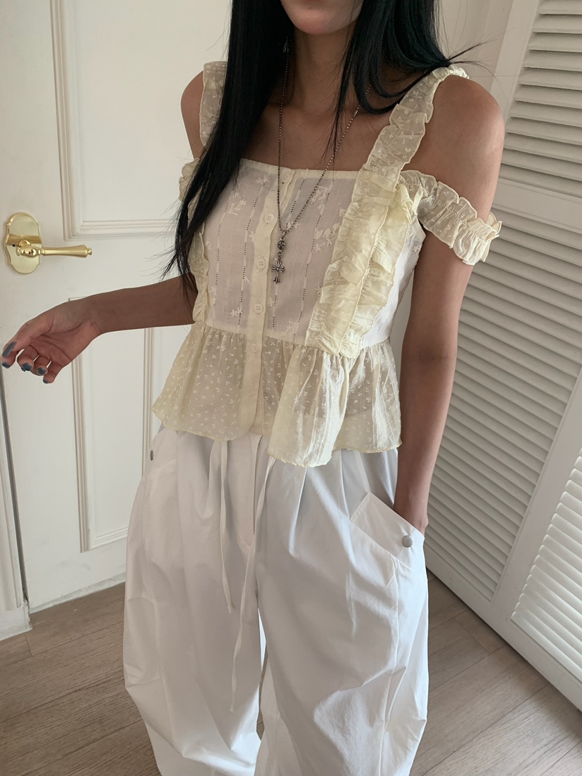 BADCALM韓國直郵女裝新品時尚職業26春夏吊帶背心小碎花荷葉邊BADCALM吊帶/背心