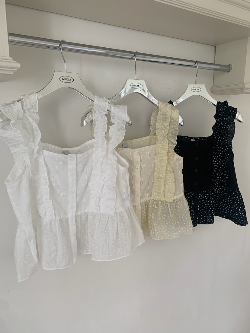 BADCALM韓國直郵女裝新品時尚職業26春夏吊帶背心小碎花荷葉邊BADCALM吊帶/背心