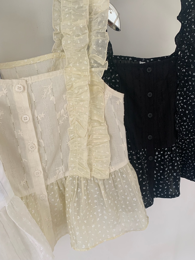 BADCALM韓國直郵女裝新品時尚職業26春夏吊帶背心小碎花荷葉邊BADCALM吊帶/背心