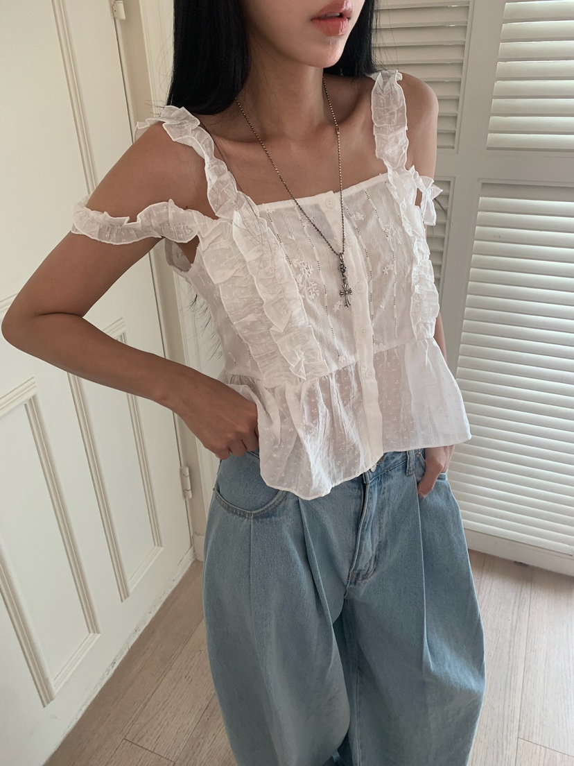 BADCALM韓國直郵女裝新品時尚職業26春夏吊帶背心小碎花荷葉邊BADCALM吊帶/背心圖色1