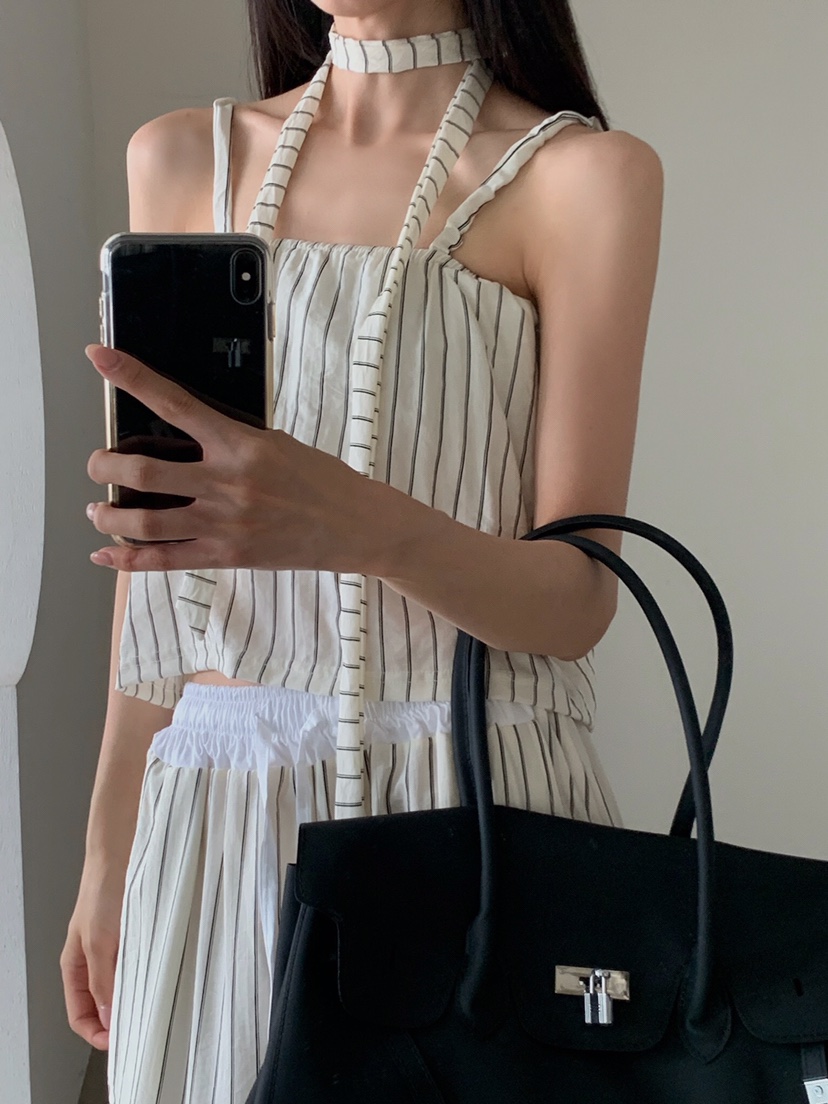 VERANDA韓國直郵實拍女裝新品推薦26夏季休閑吊帶背心含脖帶VERANDA吊帶/背心