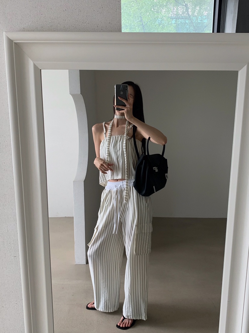 VERANDA韓國直郵實拍女裝新品推薦26夏季休閑吊帶背心含脖帶VERANDA吊帶/背心