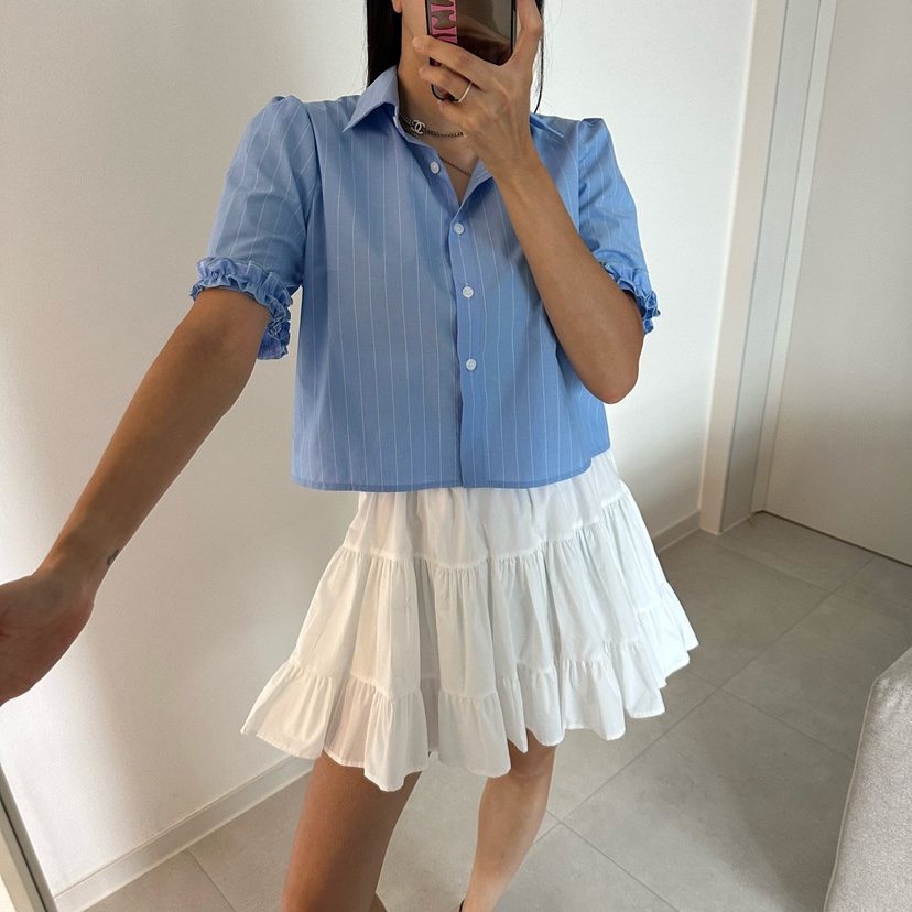 SOUIT韓國直郵女裝新款推薦休閑熱賣時尚人氣襯衫蕾絲衫波紋SOUIT by mabel-L襯衫/蕾絲衫