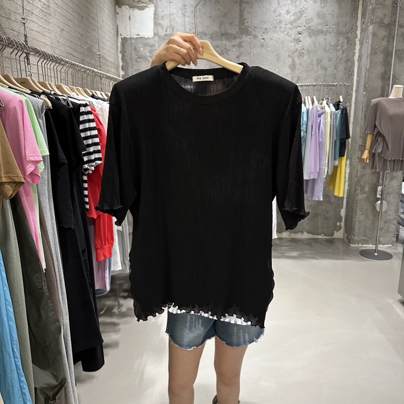 JUNI韓國直郵女裝新品休閑人氣推薦26夏季時尚熱賣T恤褶裥my juniT恤圖色3