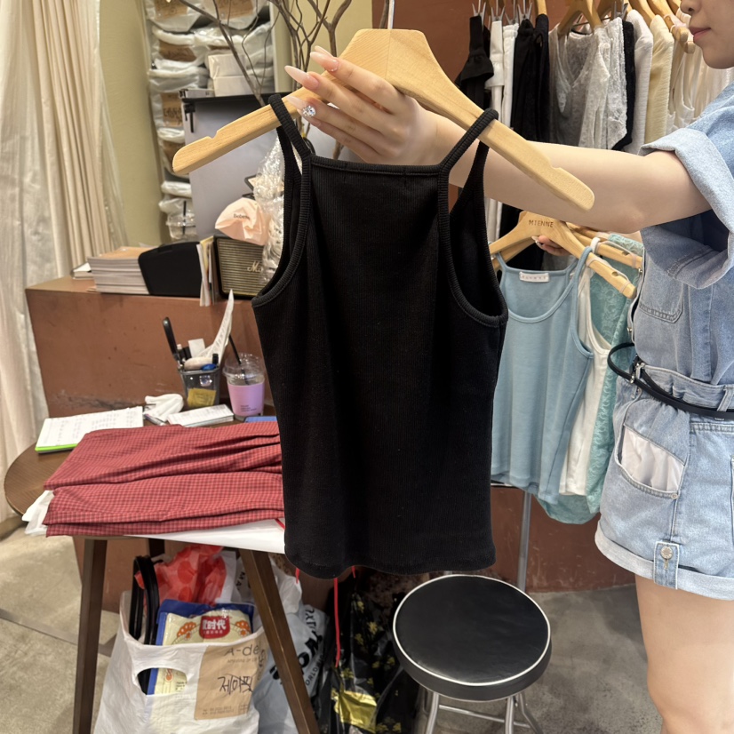 MIENNE東大門實拍韓國女裝新款人氣26夏季吊帶背心無袖羅紋MIENNE吊帶/背心