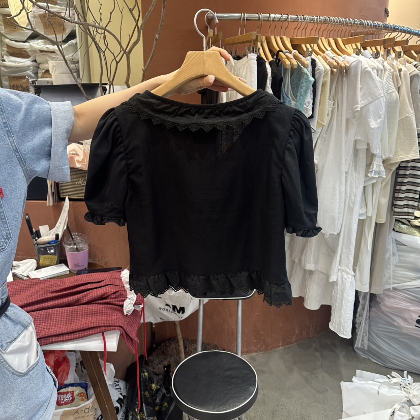 MIENNE東大門實拍韓國女裝新款26夏季休閑襯衫蕾絲衫蕾絲MIENNE襯衫/蕾絲衫