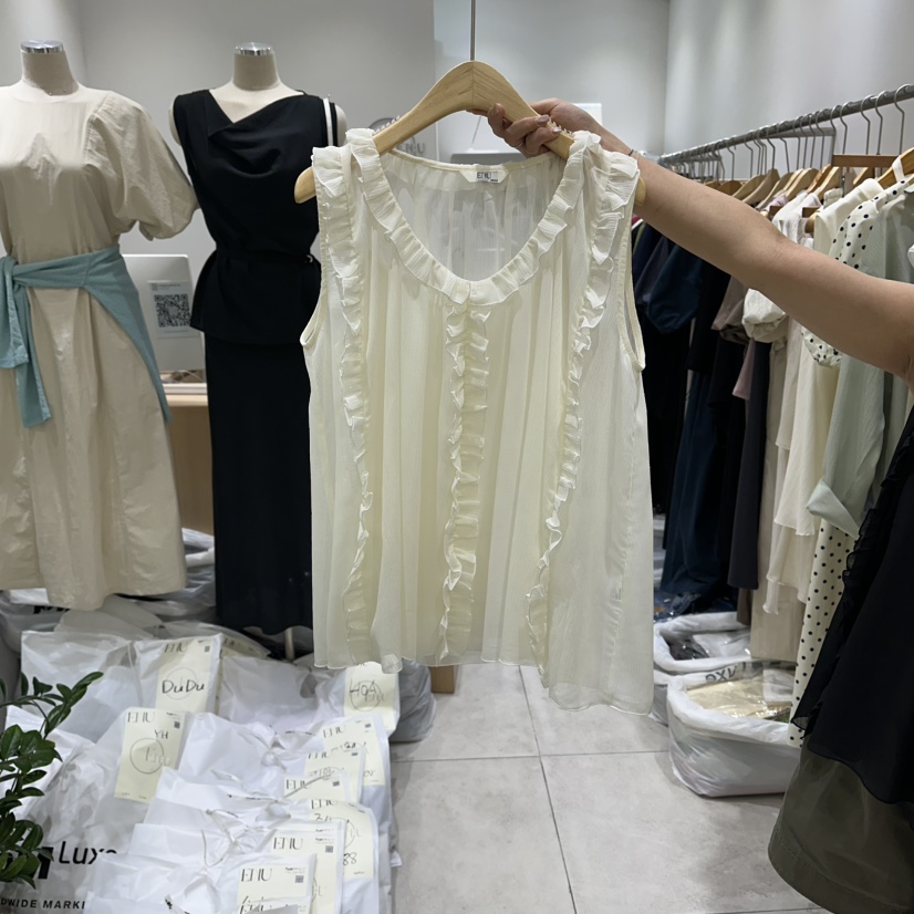 EN.U韓國東大門直郵女裝新款時尚26夏季吊帶背心荷葉邊無袖EN.U吊帶/背心圖色1