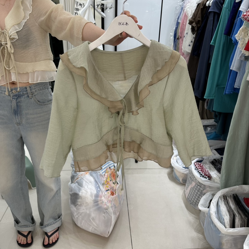 EGG IS韓國直郵女士新品時尚休閑推薦26夏季人氣襯衫蕾絲衫EGG IS襯衫/蕾絲衫圖色2