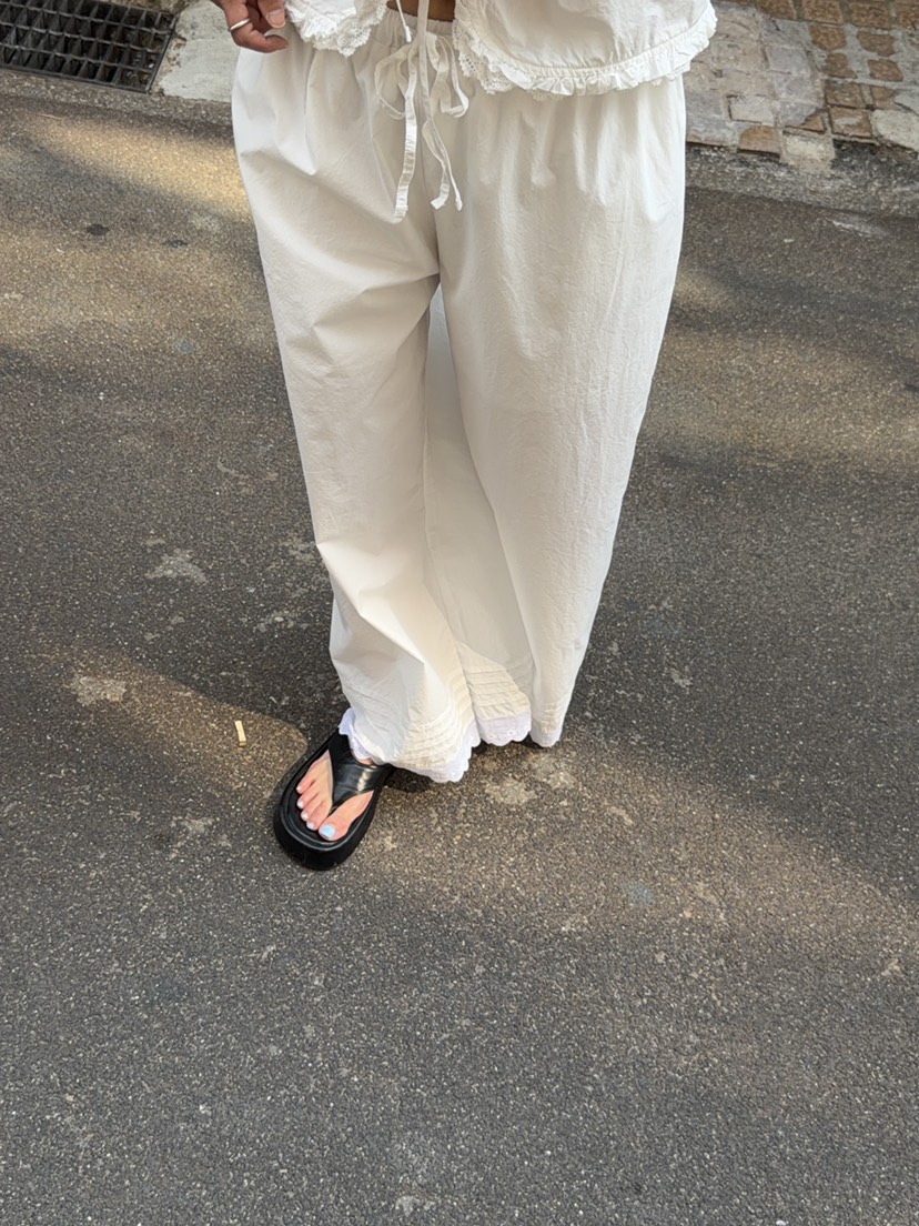 SUNDER MARKET東大門實拍女裝新款休閑26春夏休閑褲棉質褶邊SUNDER MARKET休閑褲