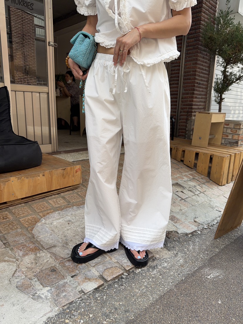 SUNDER MARKET東大門實拍女裝新款休閑26春夏休閑褲棉質褶邊SUNDER MARKET休閑褲