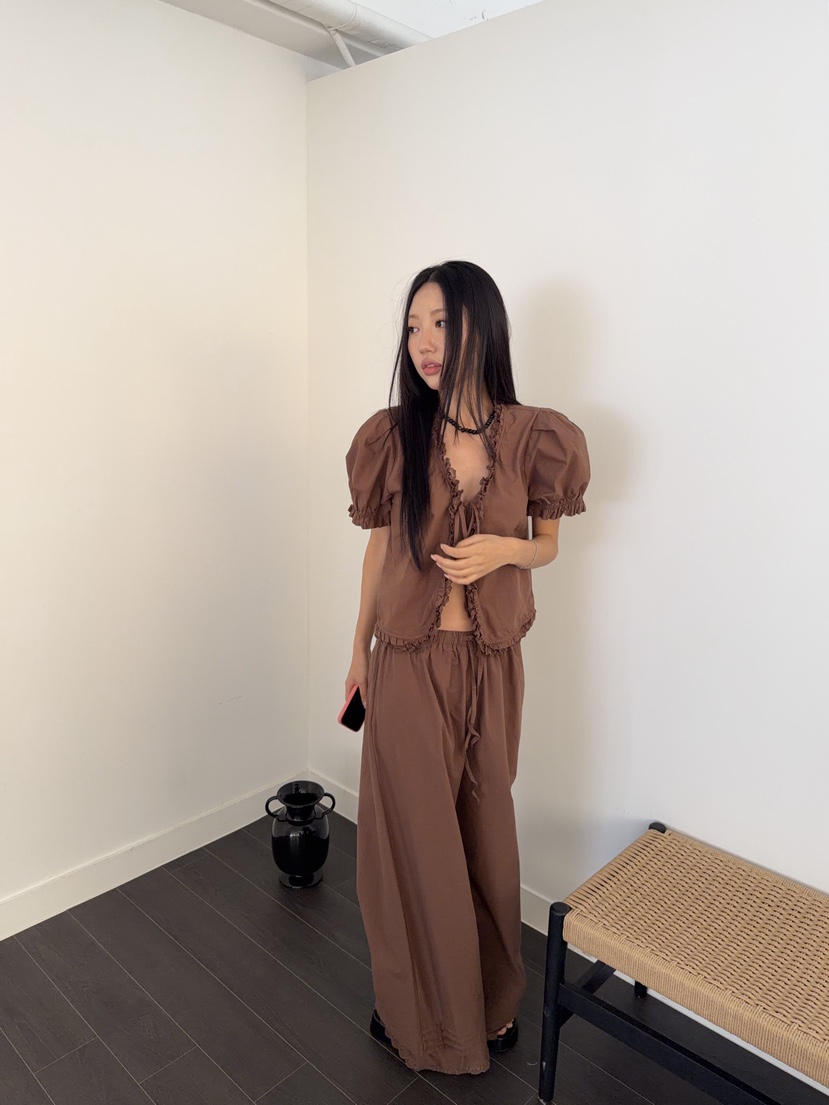 SUNDER MARKET東大門實拍女裝新款休閑26春夏休閑褲棉質褶邊SUNDER MARKET休閑褲