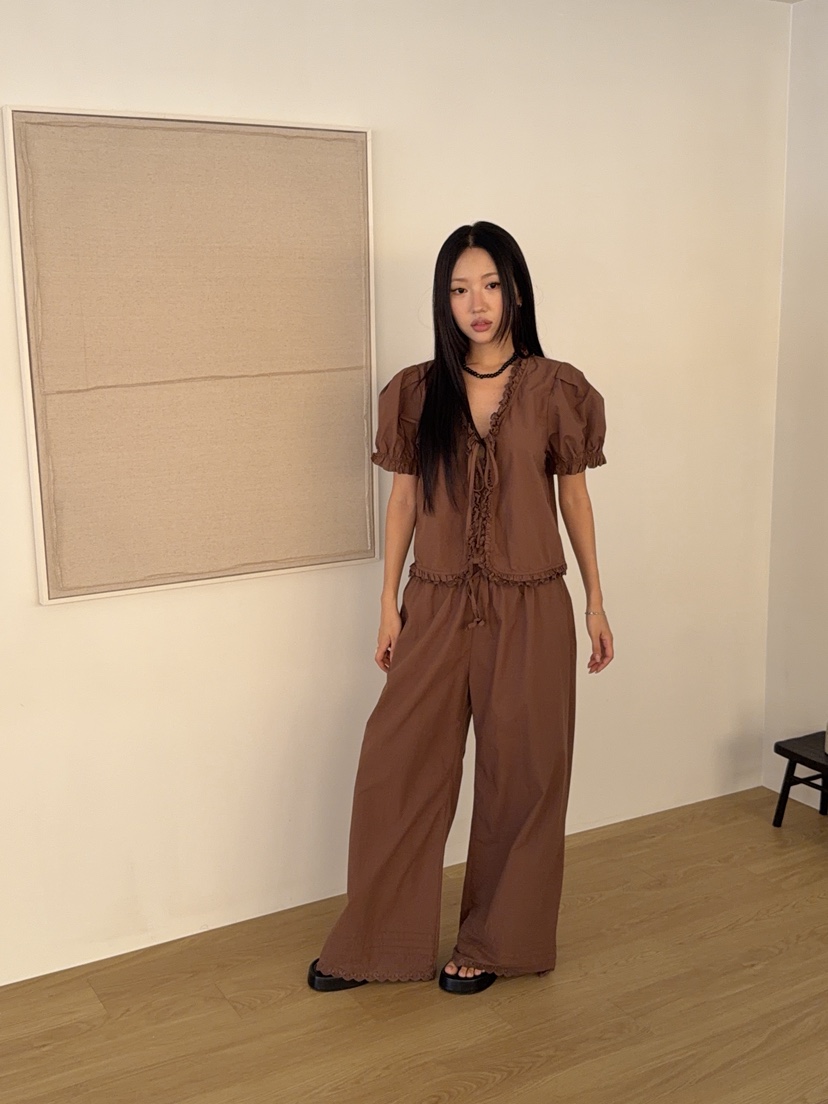 SUNDER MARKET東大門實拍女裝新款休閑26春夏休閑褲棉質褶邊SUNDER MARKET休閑褲