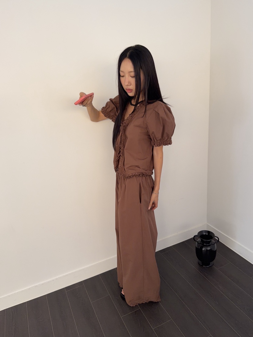 SUNDER MARKET韓國代購女裝新款26春夏襯衫蕾絲衫棉質褶邊SUNDER MARKET襯衫/蕾絲衫