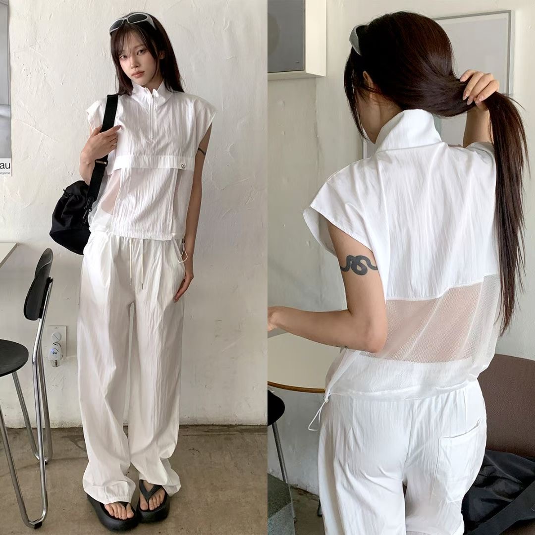 DKS08韓國直郵女士新品真品人氣時尚休閑T恤網眼拉鏈撞色DKS08T恤