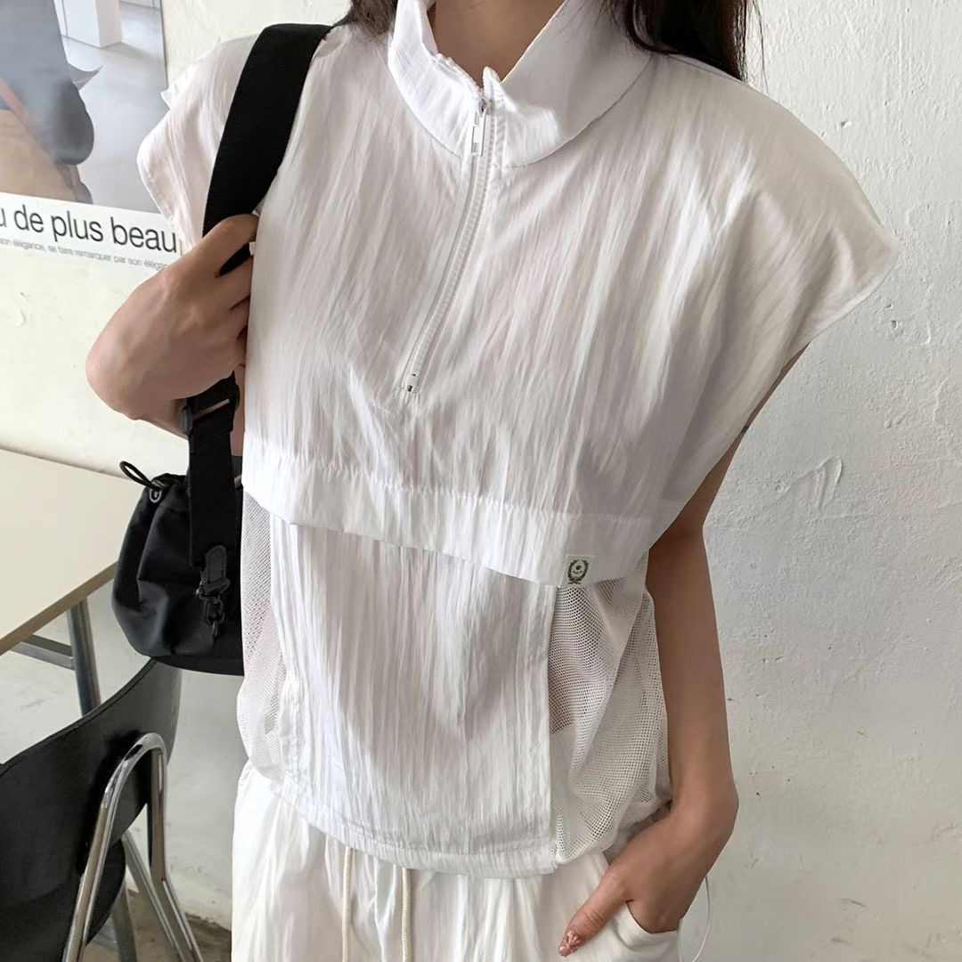 DKS08韓國直郵女士新品真品人氣時尚休閑T恤網眼拉鏈撞色DKS08T恤