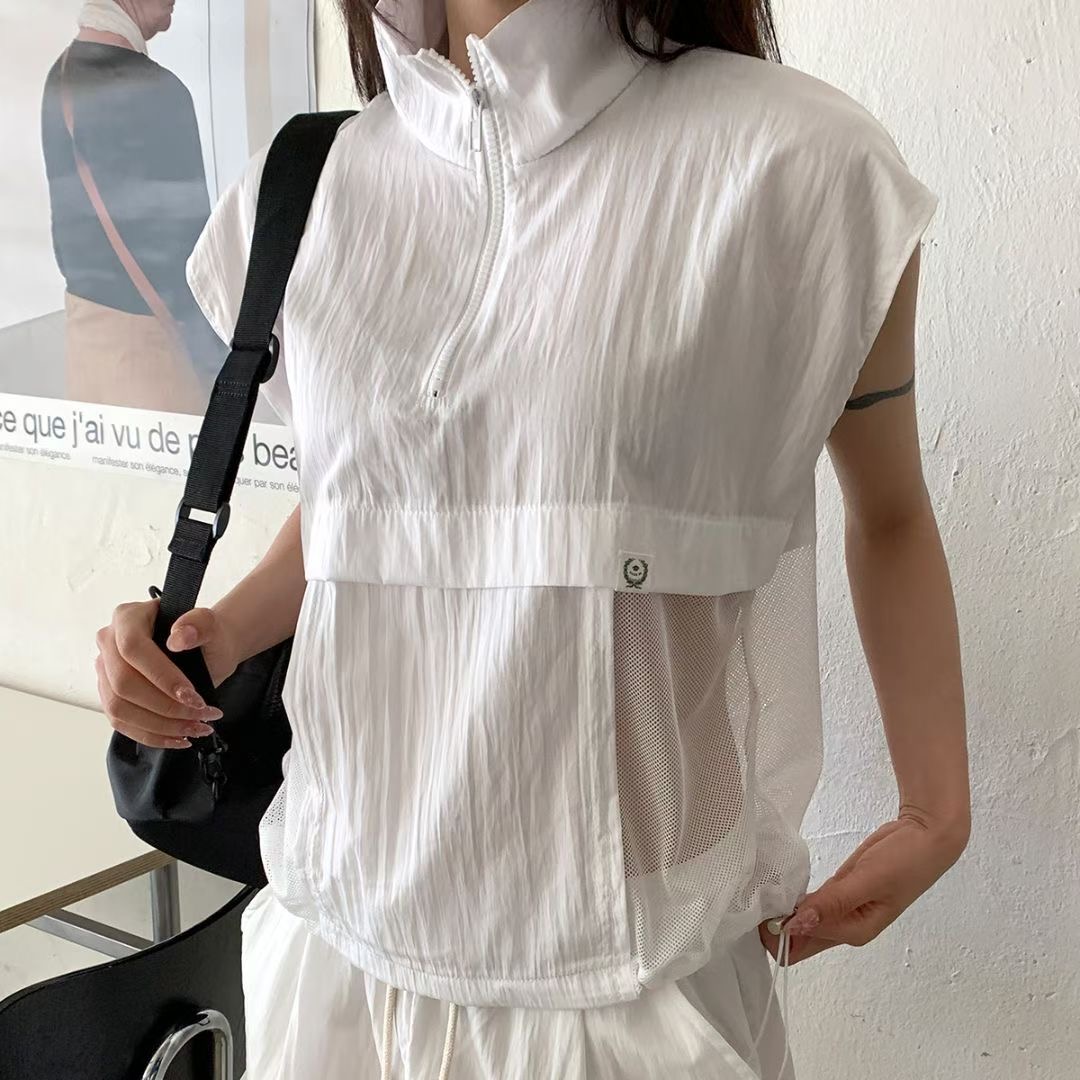 DKS08韓國直郵女士新品真品人氣時尚休閑T恤網眼拉鏈撞色DKS08T恤圖色1