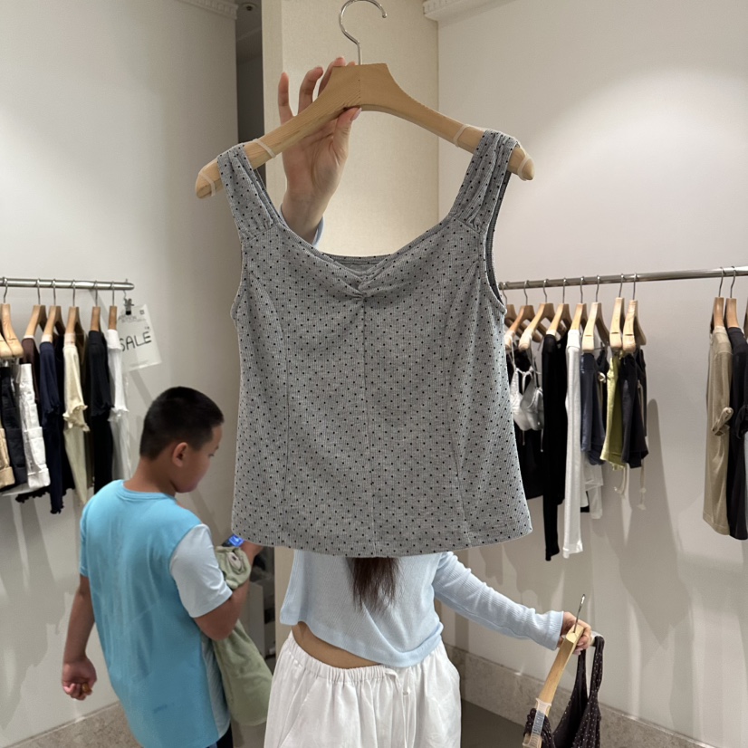 ANDMORE BUTTON東大門代購女裝新品人氣吊帶背心褶皺無袖ANDMORE BUTTON吊帶/背心圖色1