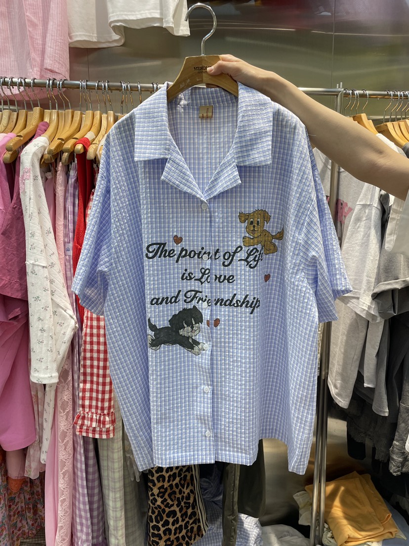 MENDL S東大門代購女士新款休閑熱賣26夏季襯衫蕾絲衫格子MENDL S襯衫/蕾絲衫圖色2