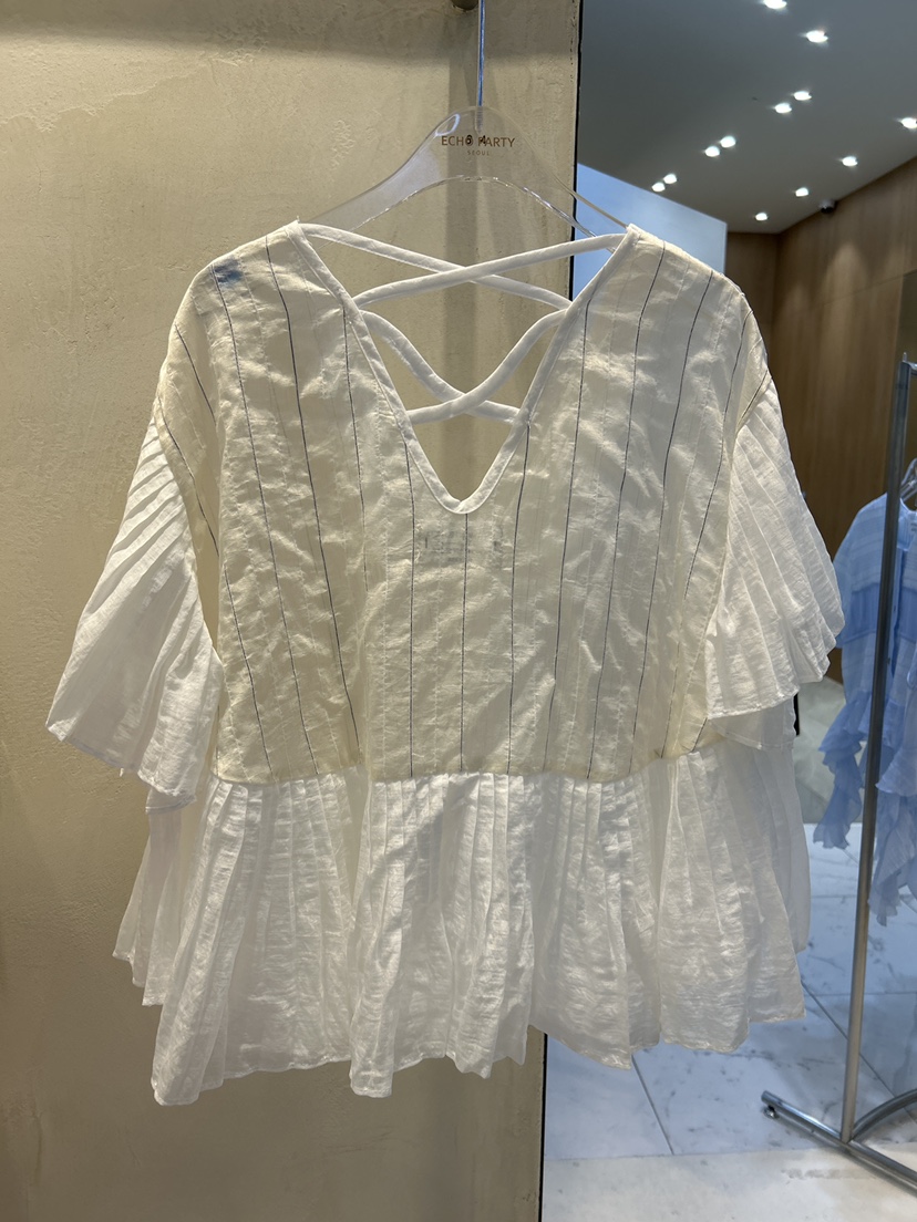 ECHOPARTY韓國代購女裝新款熱賣人氣休閑真品襯衫蕾絲衫褶裥ECHOPARTY襯衫/蕾絲衫